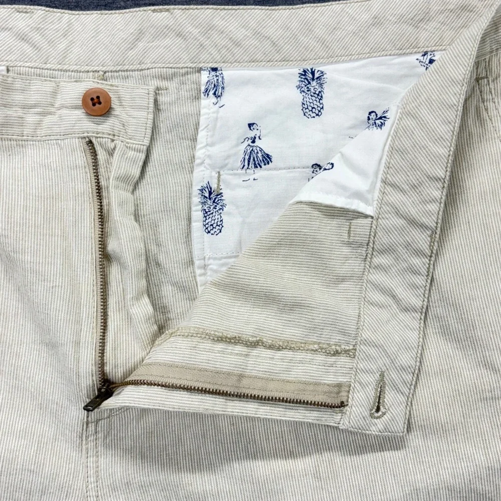 Tommy Bahama Shorts Mens 44 Linen Cotton Striped Casual‎ 11in Inseam Beige Beach